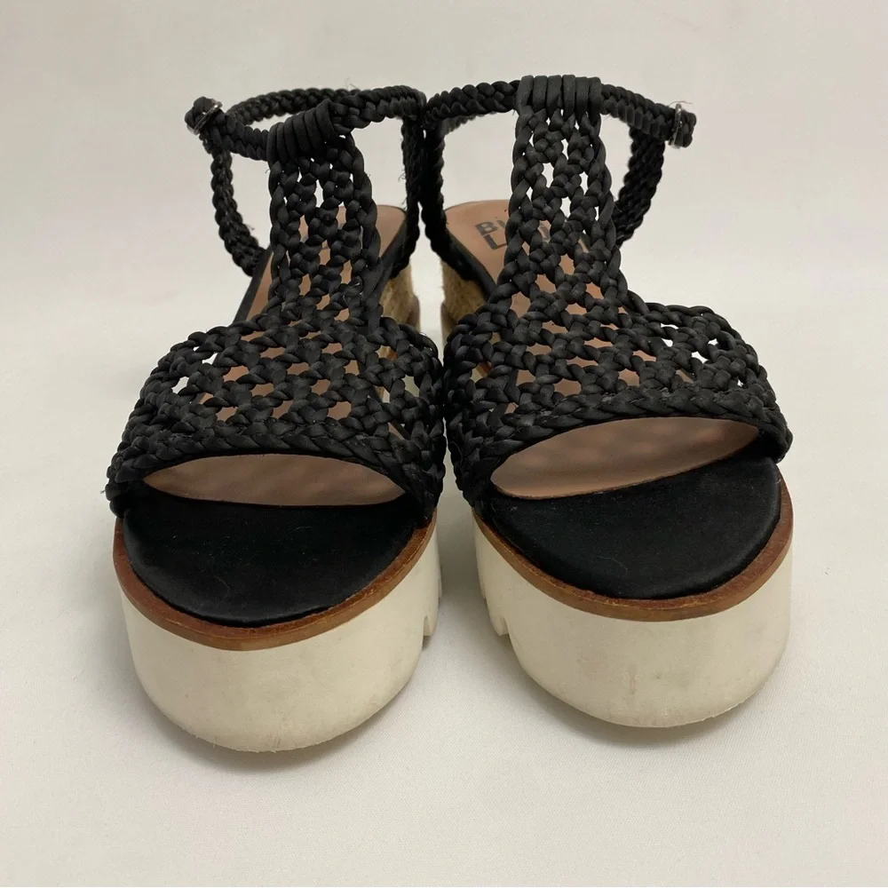 BIBI LOU Platform Sandals 7 - 7.5 / 38 Black Woven Ankle Strap Open Toe Wedge - Picture 6 of 16